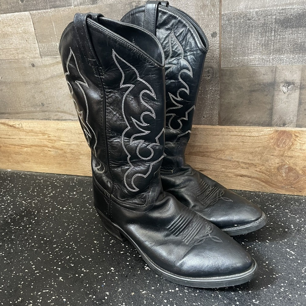Old West Men's Western Boots Size 10.5 D Black Leather Cowboy Rodeo 13" Tall